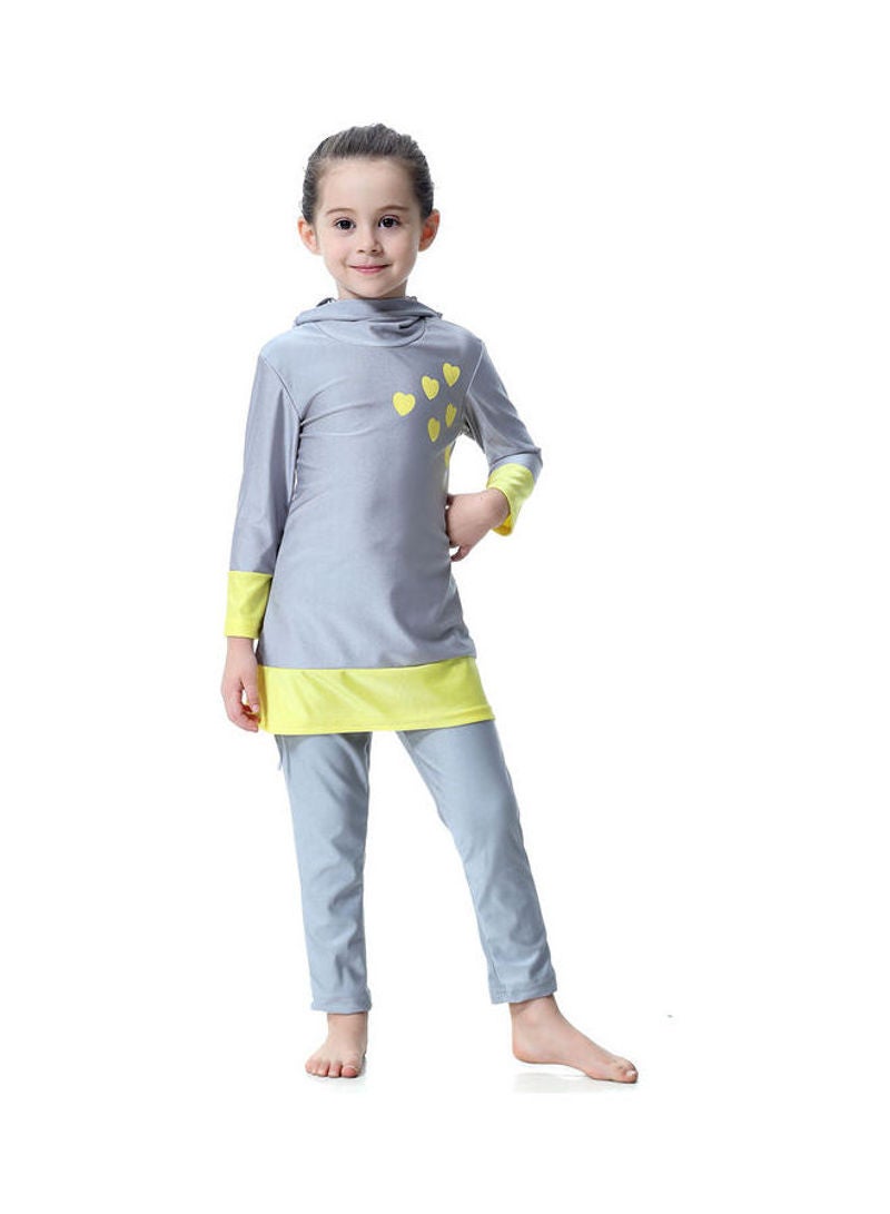 Hanyimidoo - 2-Piece Sun Protection Hooded Neck Swimsuit Grey - Image 1