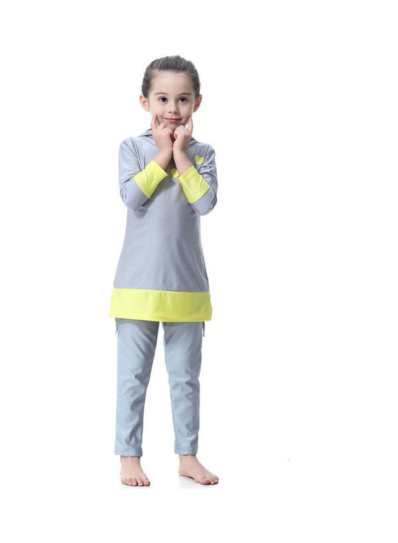Hanyimidoo - 2-Piece Sun Protection Hooded Neck Swimsuit Grey - Image 1