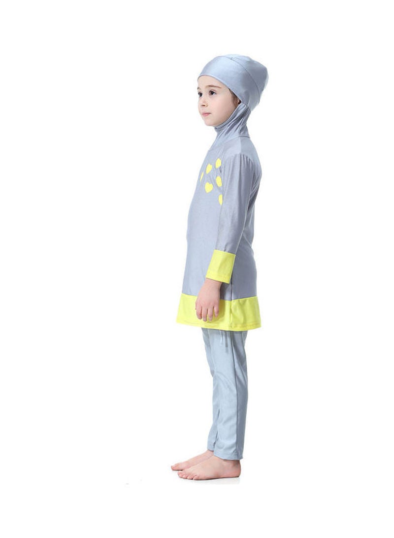 Hanyimidoo - 2-Piece Sun Protection Hooded Neck Swimsuit Grey - Image 1