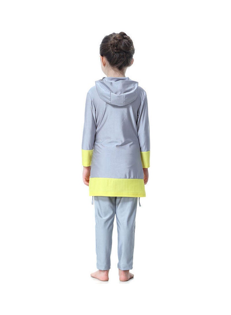 Hanyimidoo - 2-Piece Sun Protection Hooded Neck Swimsuit Grey - Image 1