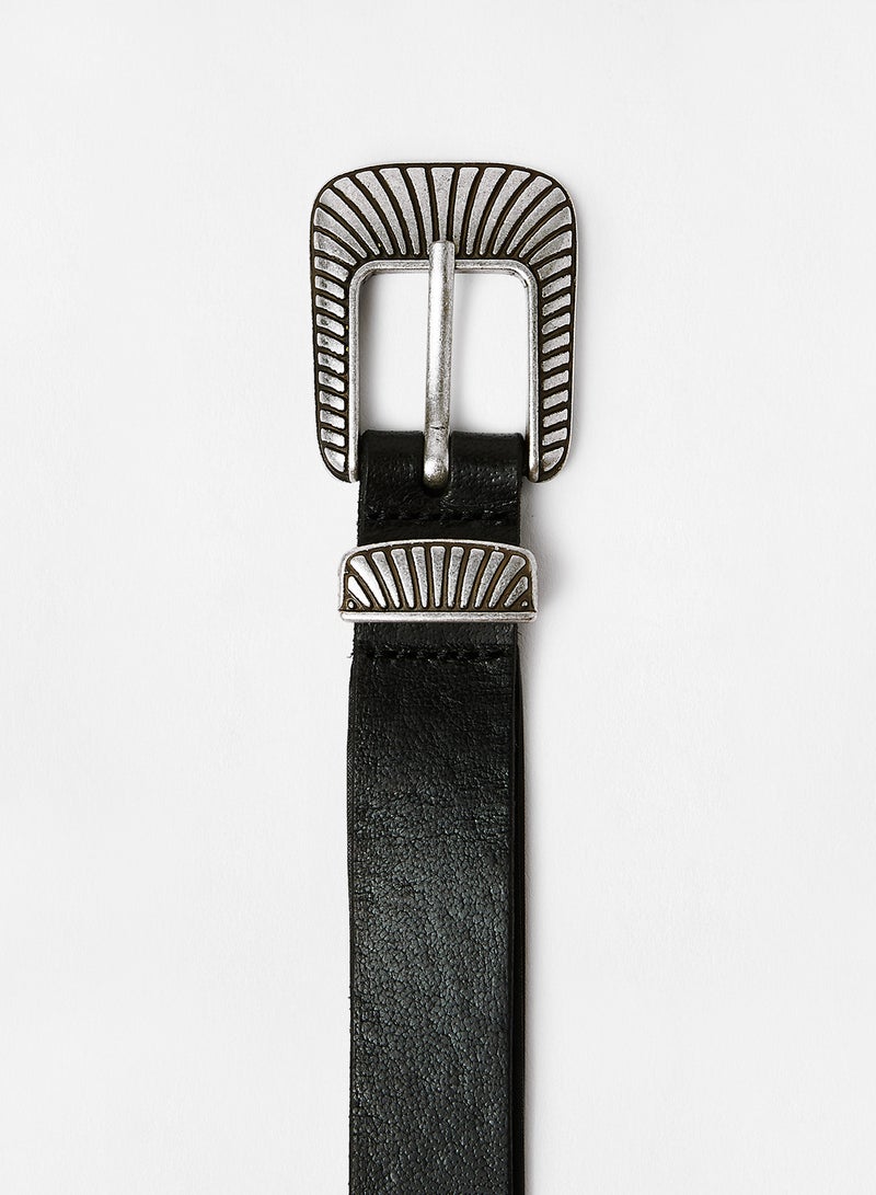 ONLY - Textured Buckle Leather Belt Black - Image 1