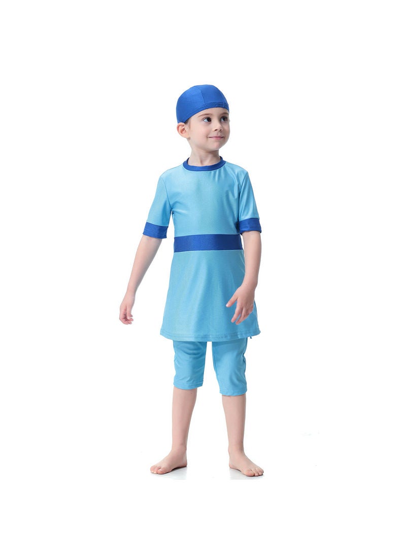 هانيميدو بدلة سباحة واقية من الشمس بتصميم متحفظ للمسلمين من 3 قطع أزرق - Image 4