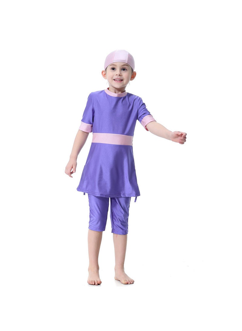Hanyimidoo - 3-Piece Sun Protection Muslim Conservative Swimsuit Purple - Image 1