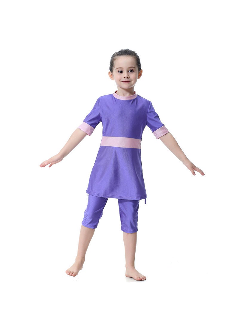Hanyimidoo - 3-Piece Sun Protection Muslim Conservative Swimsuit Purple - Image 1