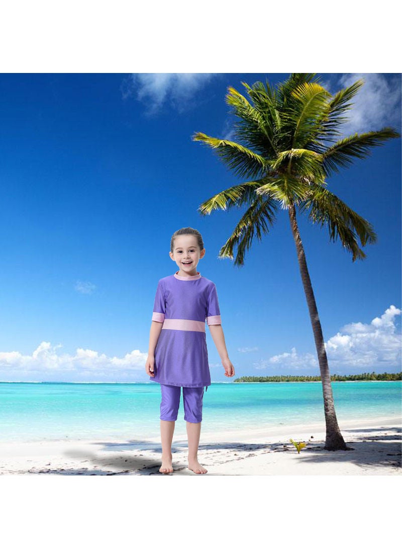 Hanyimidoo - 3-Piece Sun Protection Muslim Conservative Swimsuit Purple - Image 1