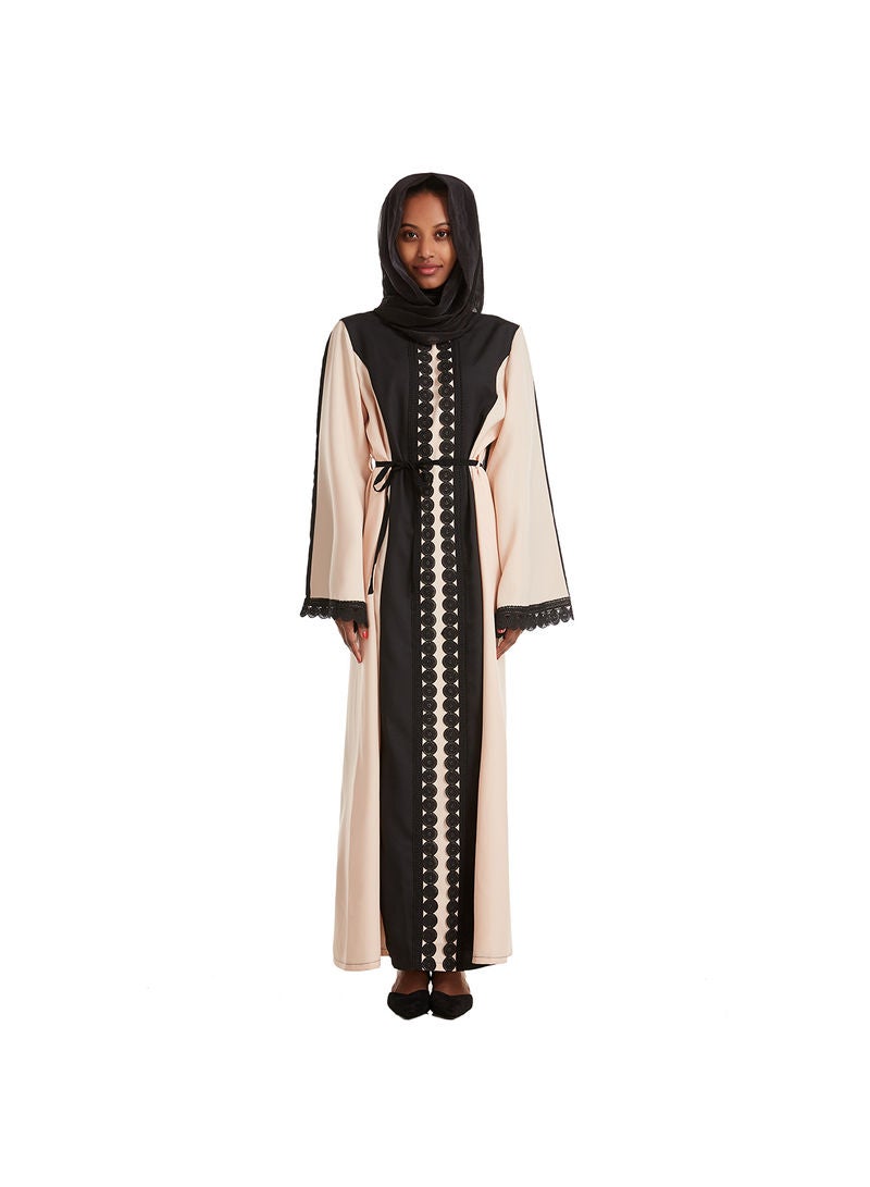 Hanyimidoo - Round Neck Lace Embroidery Muslim Long Kaftan Khaki - Image 1
