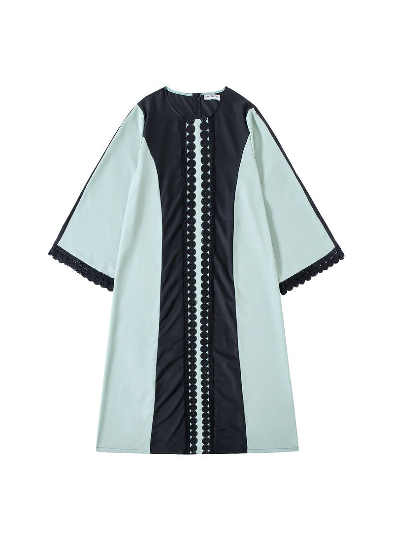 Hanyimidoo - Round Neck Lace Embroidery Muslim Long Kaftan Green - Image 1