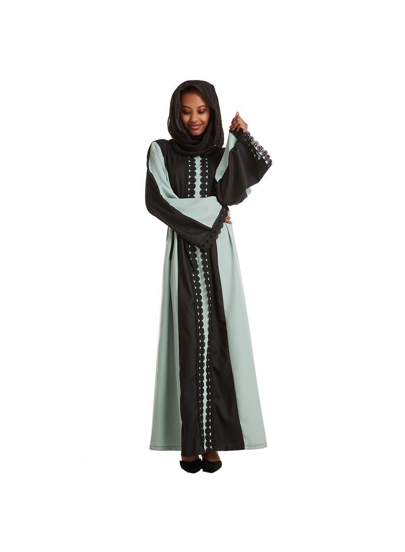 Hanyimidoo - Round Neck Lace Embroidery Muslim Long Kaftan Green - Image 1