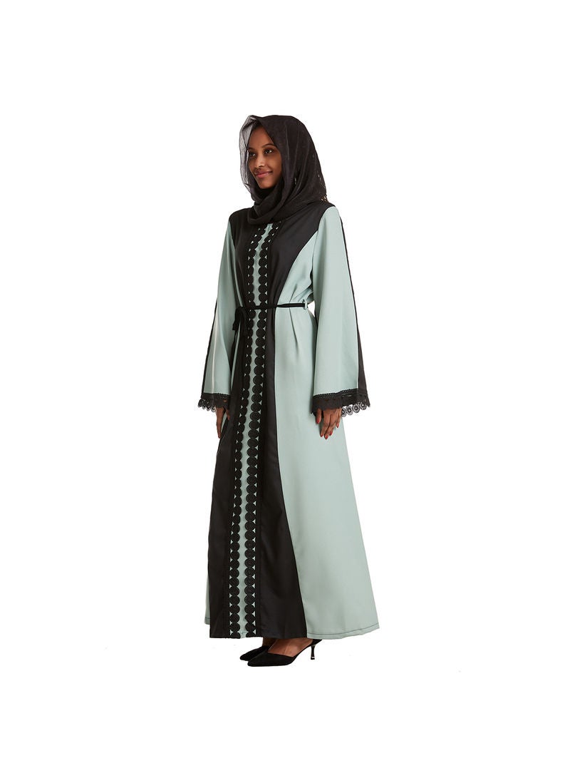 Hanyimidoo - Round Neck Lace Embroidery Muslim Long Kaftan Green - Image 1