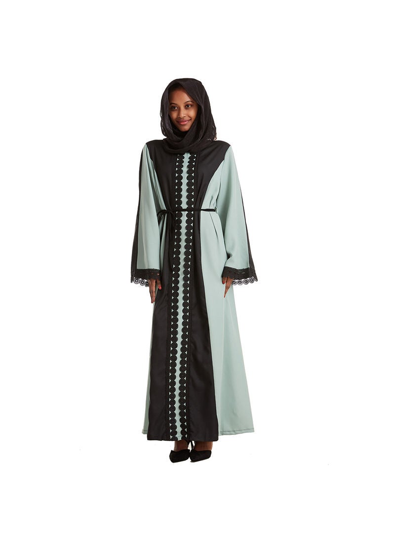 Hanyimidoo - Round Neck Lace Embroidery Muslim Long Kaftan Green - Image 1