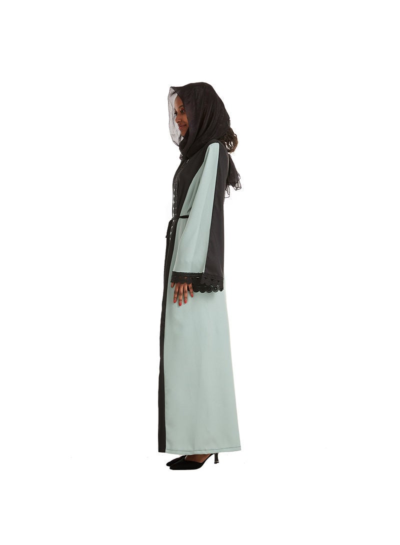 Hanyimidoo - Round Neck Lace Embroidery Muslim Long Kaftan Green - Image 1