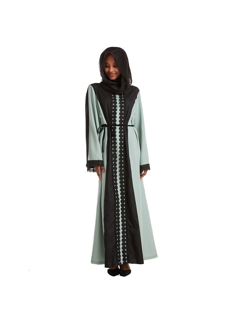 Hanyimidoo - Round Neck Lace Embroidery Muslim Long Kaftan Green - Image 1