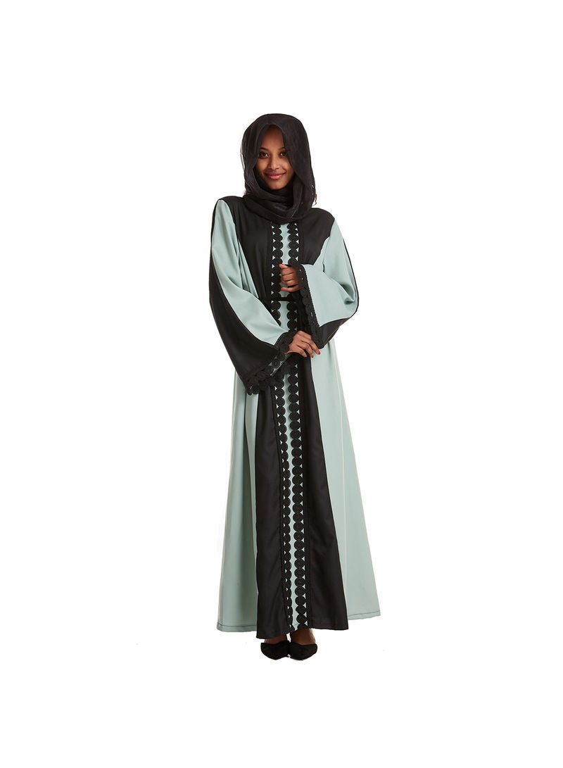 Hanyimidoo - Round Neck Lace Embroidery Muslim Long Kaftan Green - Image 1