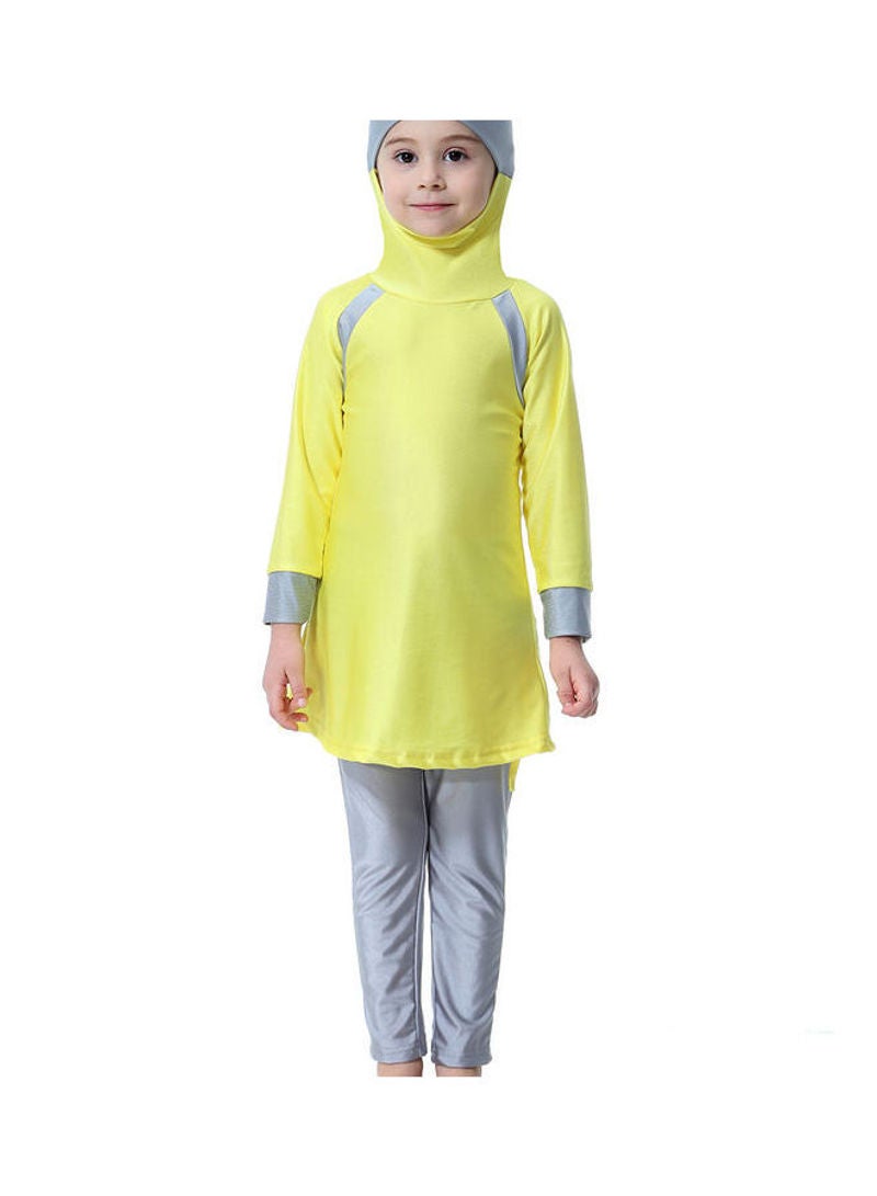 هانيميدو بدلة سباحة بأكمام طويلة وغطاء للرأس للحماية من الشمس بتصميم متحفظ للمسلمين أصفر - Image 5