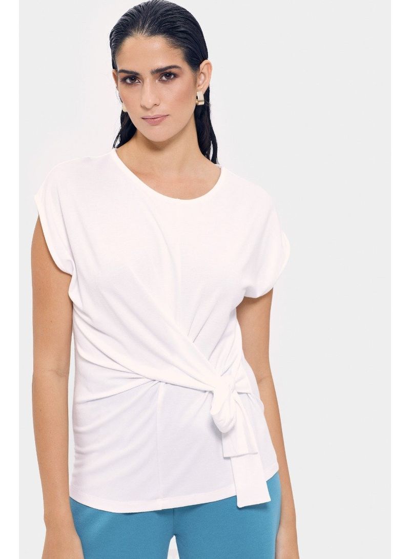 RINA Comfort Lounge Knot Detailed T-Shirt Off White  - Image 1