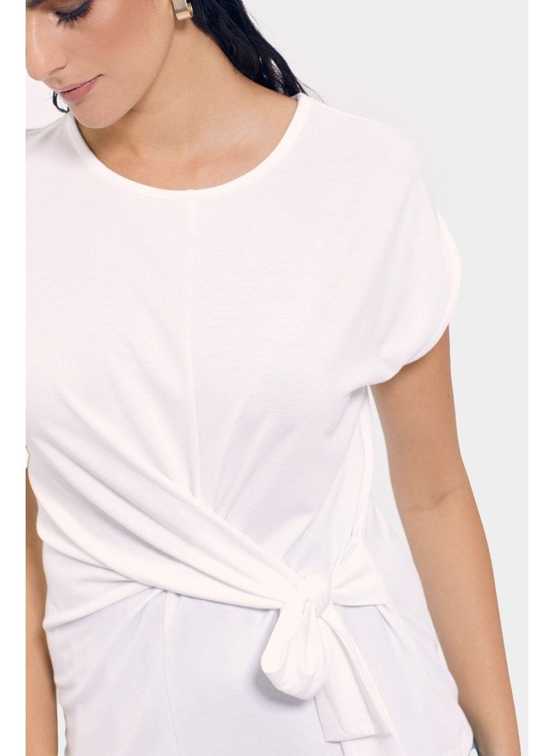RINA Comfort Lounge Knot Detailed T-Shirt Off White  - Image 3