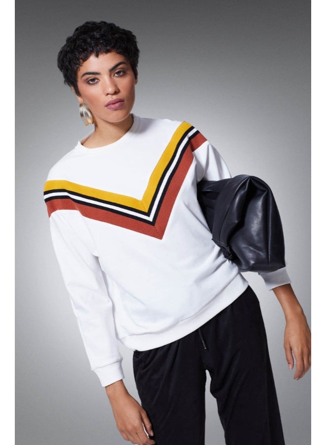 RINA Striped Detail Sweatshirt White - Image 1