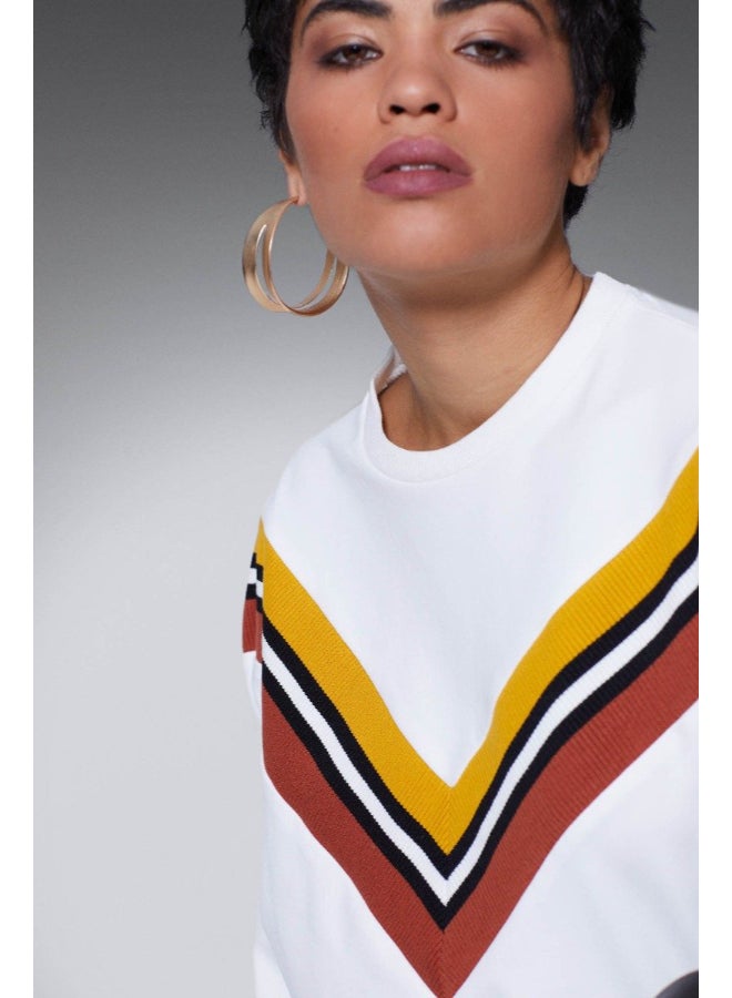 RINA Striped Detail Sweatshirt White - Image 3