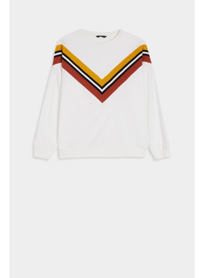 RINA Striped Detail Sweatshirt White - Image 4