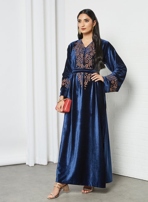 Petal-Patterned Embellishment Jalabiya Blue