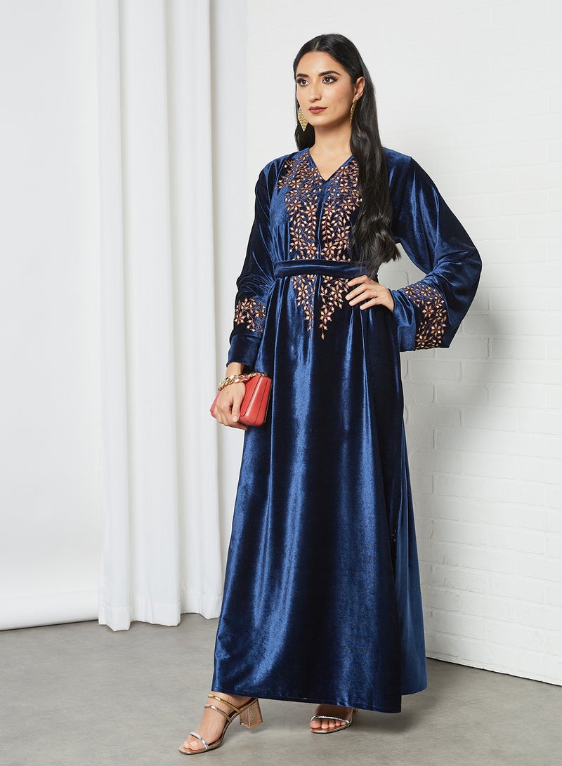 Petal-Patterned Embellishment Jalabiya Blue