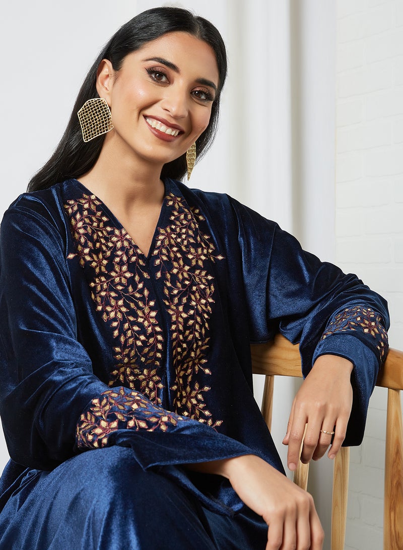 Petal-Patterned Embellishment Jalabiya Blue