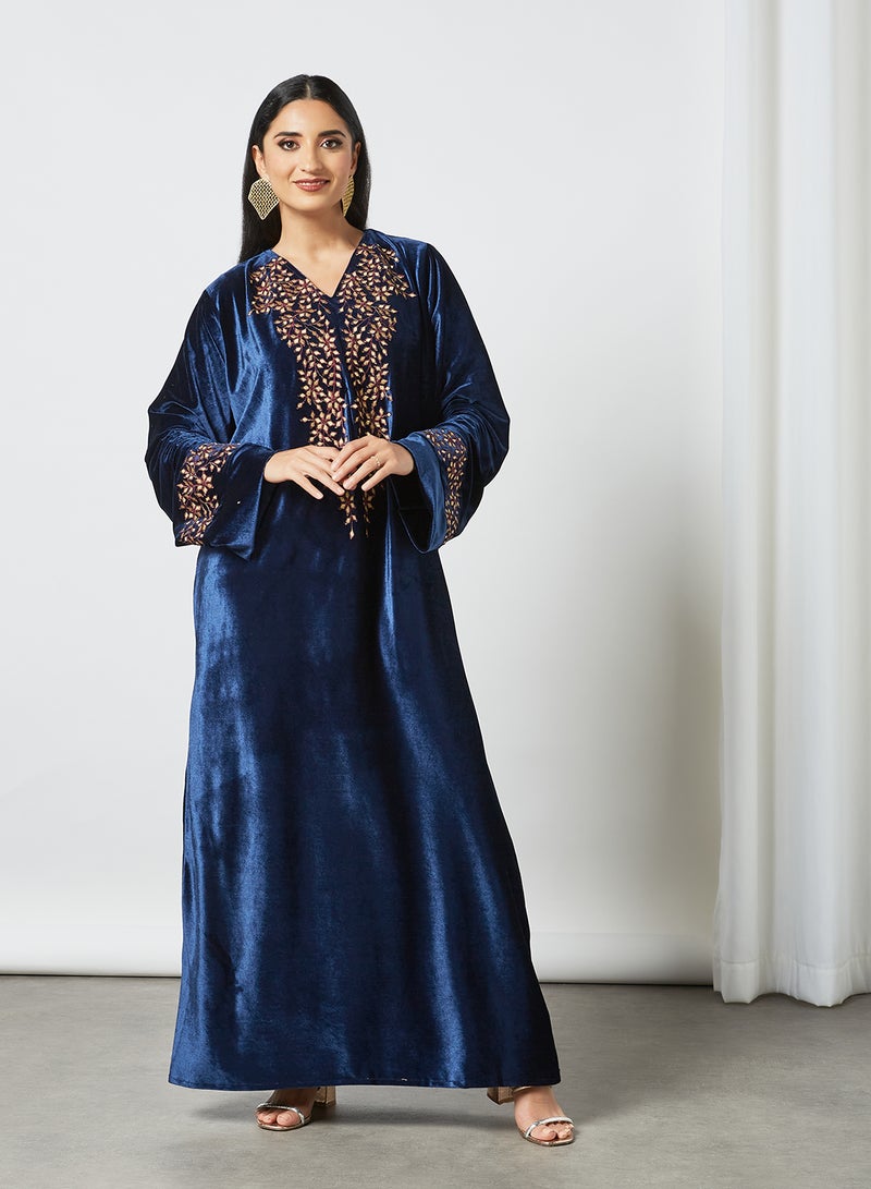 Petal-Patterned Embellishment Jalabiya Blue