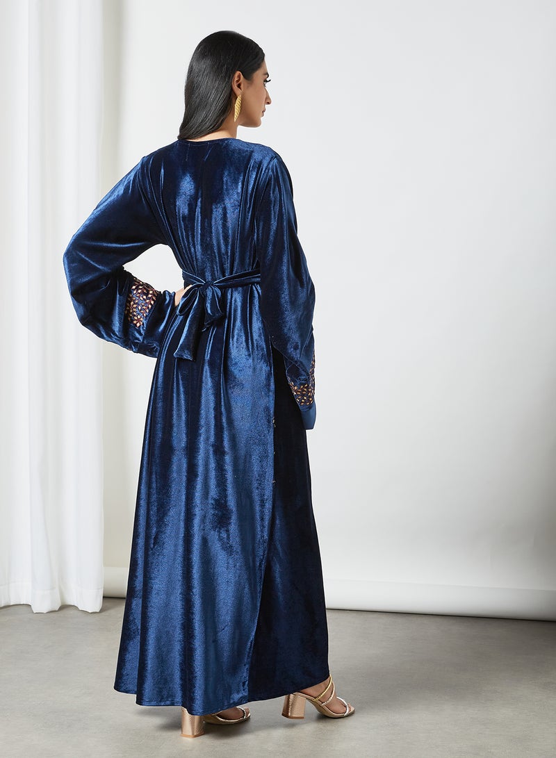 Petal-Patterned Embellishment Jalabiya Blue