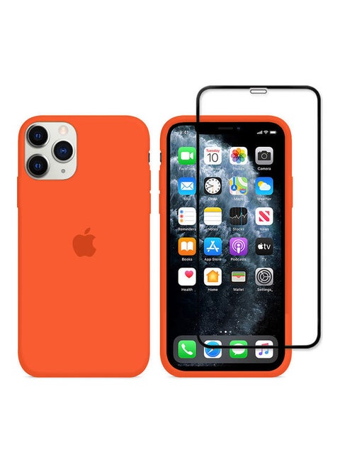 2-Pack Silicone Cover Case and Screen Protector for Apple iPhone 12 Pro Max Orange/Clear