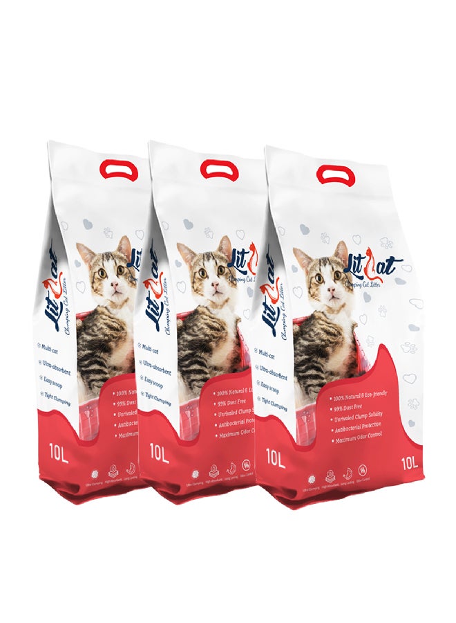 LitCat Ultra Clumping Cat Litter Unscented Multicolour 3x10Liters  - Image 1