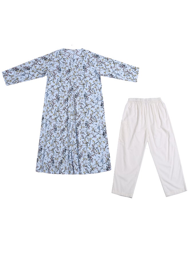 Printed Long Kurta And Pants Set Multicolour