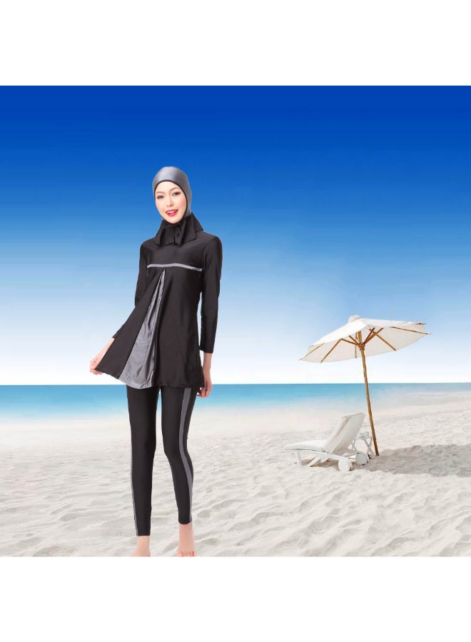 هانيميدو طقم بوركيني مضاد للتعرض مكون من 3 قطع أسود/ رمادي - Image 5