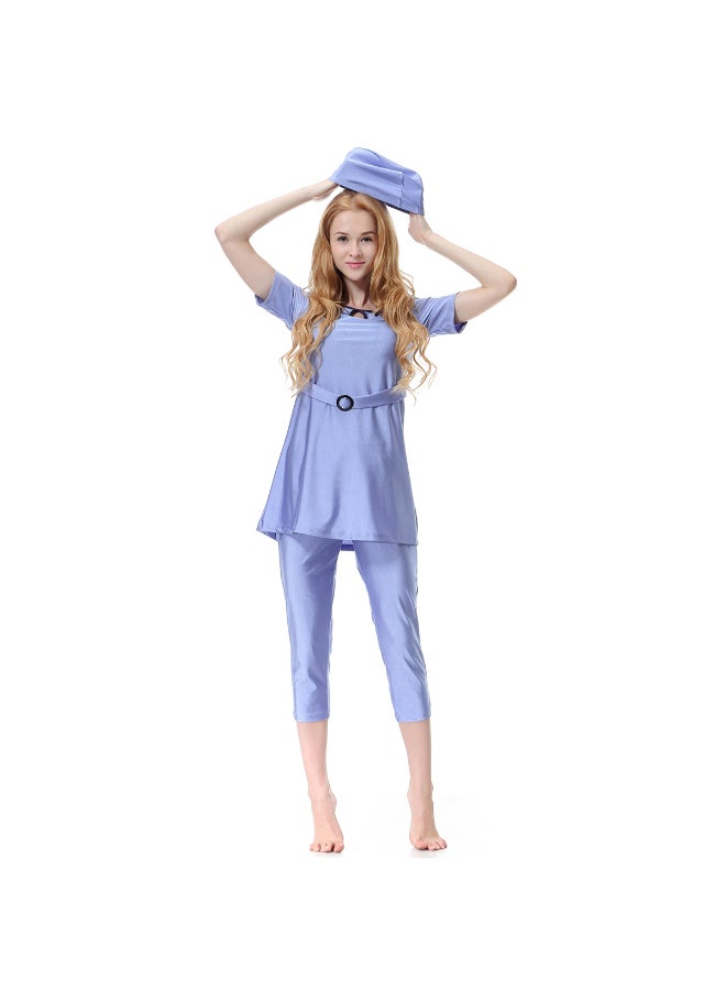 هانيميدو لباس سباحة بتصميم متحفظ للمسلمين للحماية من الشمس مكون من 3 قطع أرجواني سادة - Image 1