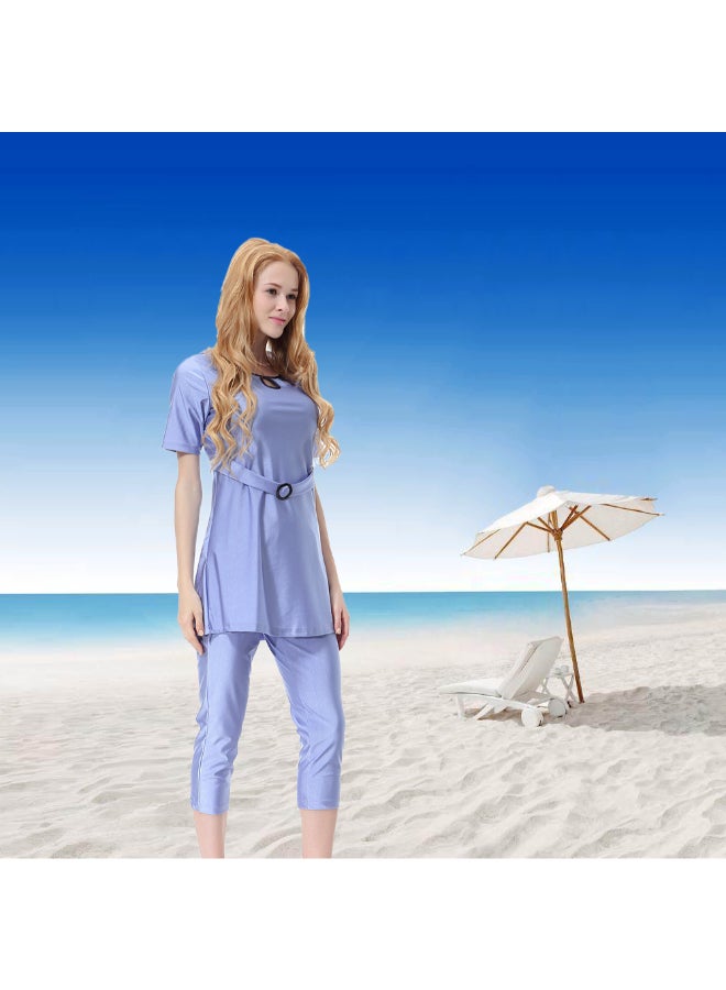 هانيميدو لباس سباحة بتصميم متحفظ للمسلمين للحماية من الشمس مكون من 3 قطع أرجواني سادة - Image 5