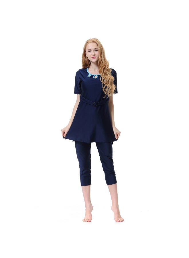 Hanyimidoo - 3-Piece Set Sun Protection Muslim Conservative Swimwear Dark Blue - Image 1