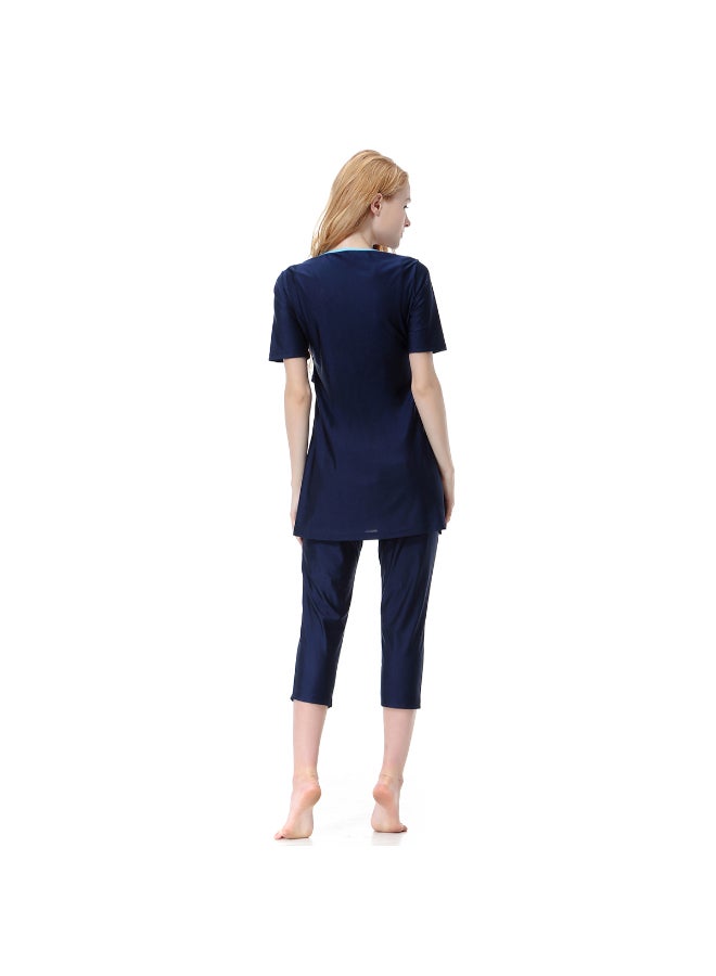 Hanyimidoo - 3-Piece Set Sun Protection Muslim Conservative Swimwear Dark Blue - Image 1