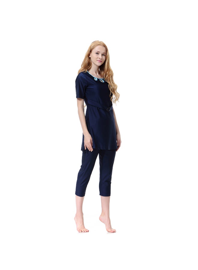 Hanyimidoo - 3-Piece Set Sun Protection Muslim Conservative Swimwear Dark Blue - Image 1