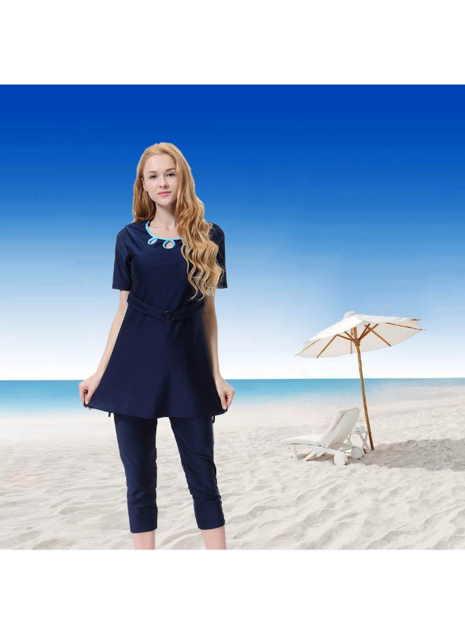 Hanyimidoo - 3-Piece Set Sun Protection Muslim Conservative Swimwear Dark Blue - Image 1