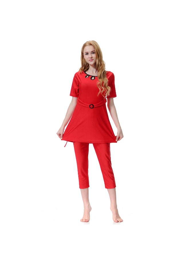 هانيميدو لباس سباحة بتصميم متحفظ للمسلمين للحماية من الشمس مكون من 3 قطع احمر - Image 3