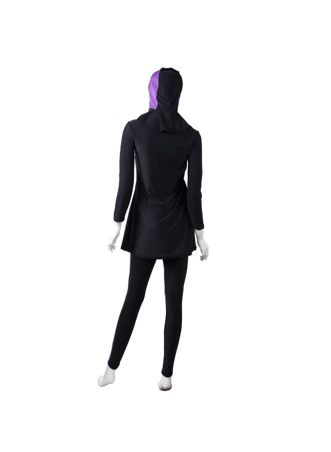 هانيميدو بدلة سباحة واقية من الشمس بتصميم متحفظ للمسلمين من 3 قطع أرجواني سادة - Image 4