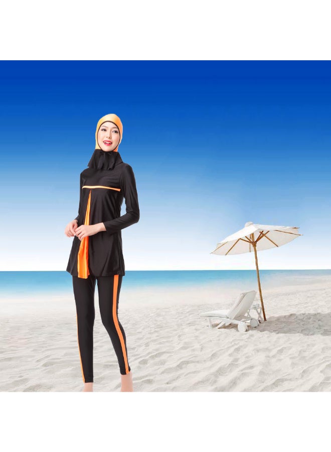 هانيميدو بدلة سباحة واقية من الشمس بتصميم متحفظ للمسلمين من 3 قطع برتقالي - Image 5