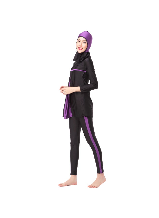 هانيميدو بدلة سباحة واقية من الشمس بتصميم متحفظ للمسلمين من 3 قطع أرجواني سادة - Image 1