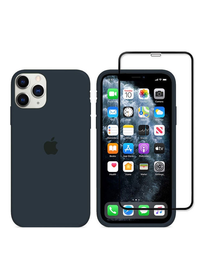 MARGOUN - 2-Pack Silicone Cover Case and Screen Protector for Apple iPhone 12 Pro Max Midnight Blue/Clear - Image 1