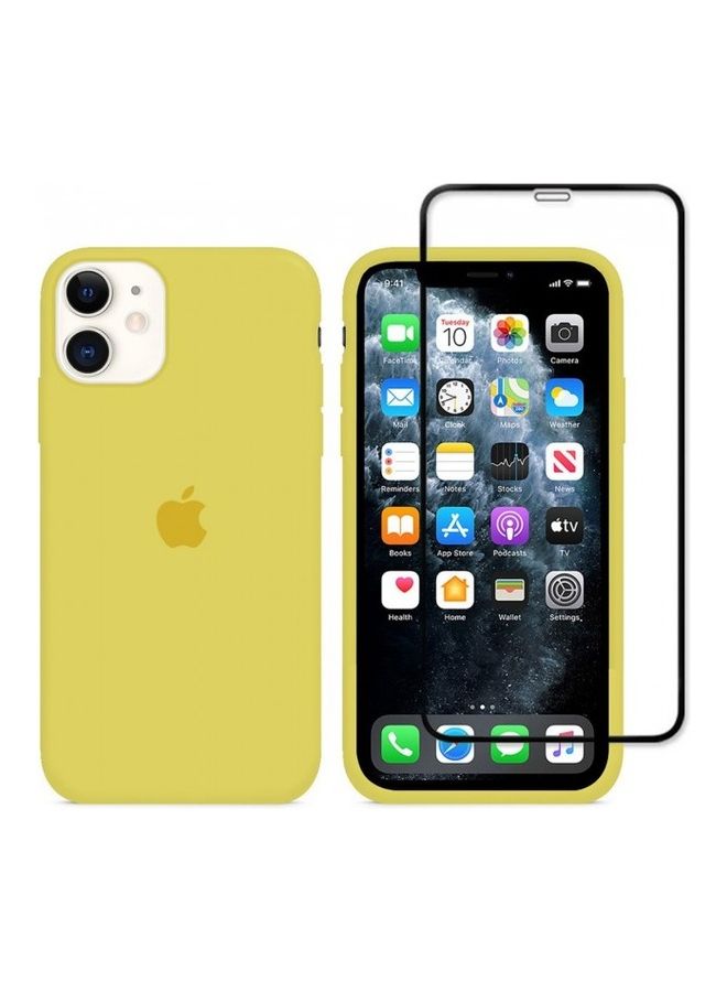 MARGOUN 2-Pack Silicone Cover Case and Screen Protector for Apple iPhone 12 Yellow/Clear - Image 1