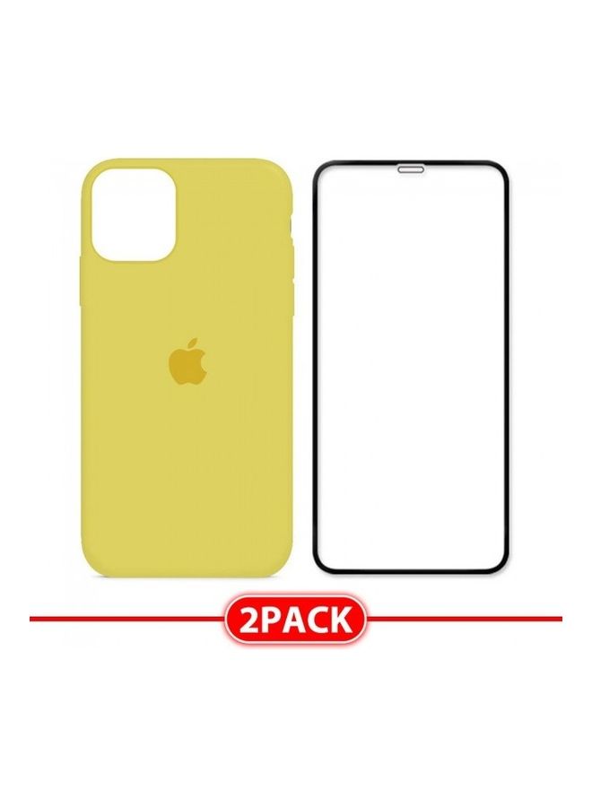MARGOUN 2-Pack Silicone Cover Case and Screen Protector for Apple iPhone 12 Yellow/Clear - Image 2