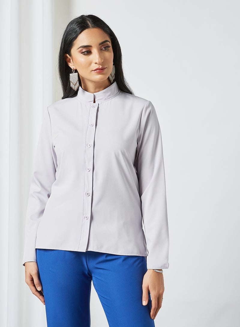 RAHA - Chinese Collar Button Down Modest Top Bluish Grey - Image 1