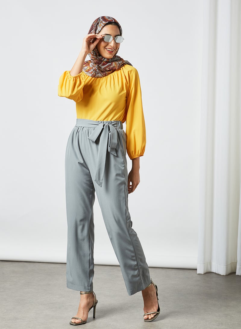 RAHA - Modest Pants With Tie Around Grey - Image 1