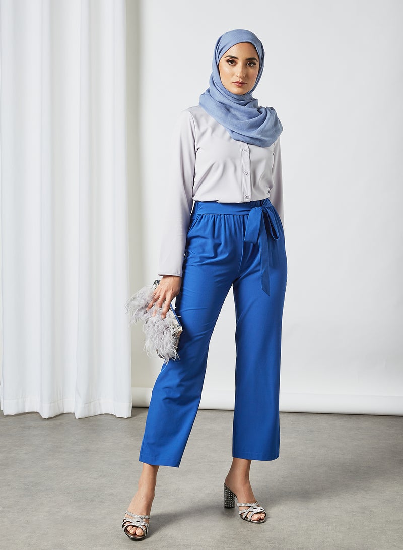 RAHA - Chinese Collar Button Down Modest Top Bluish Grey - Image 1