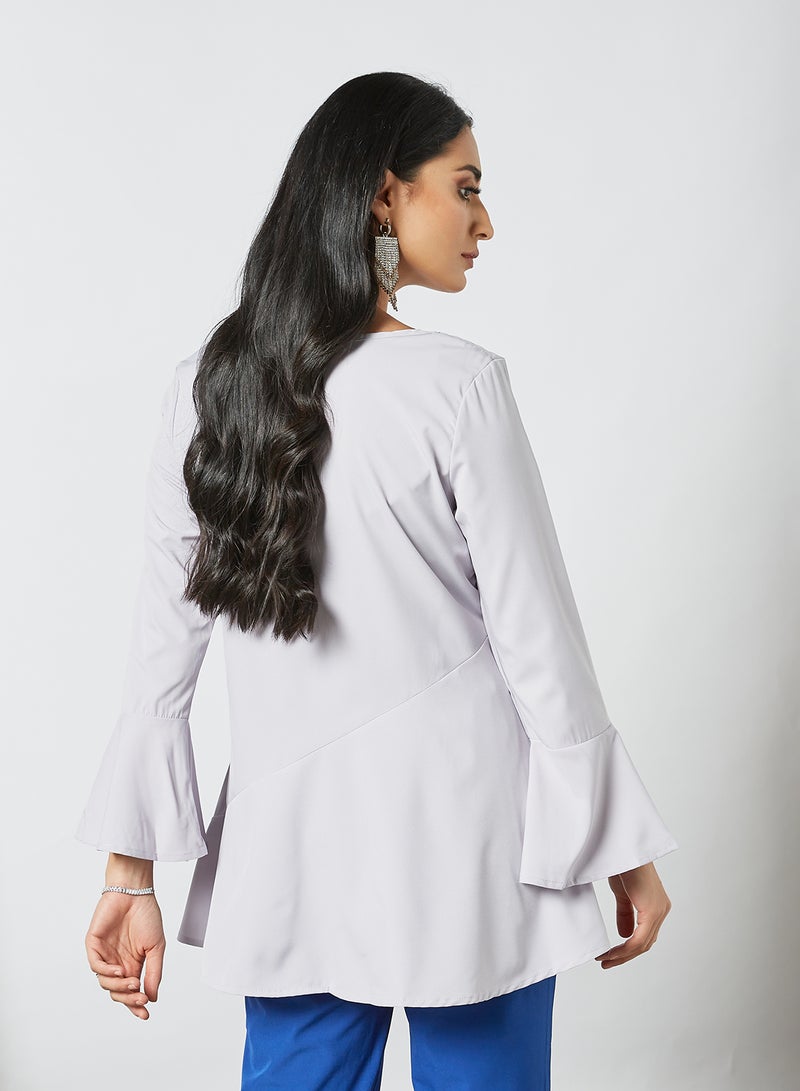 RAHA - Round Neck Bell Sleeves  Modest Tunic Grey - Image 1