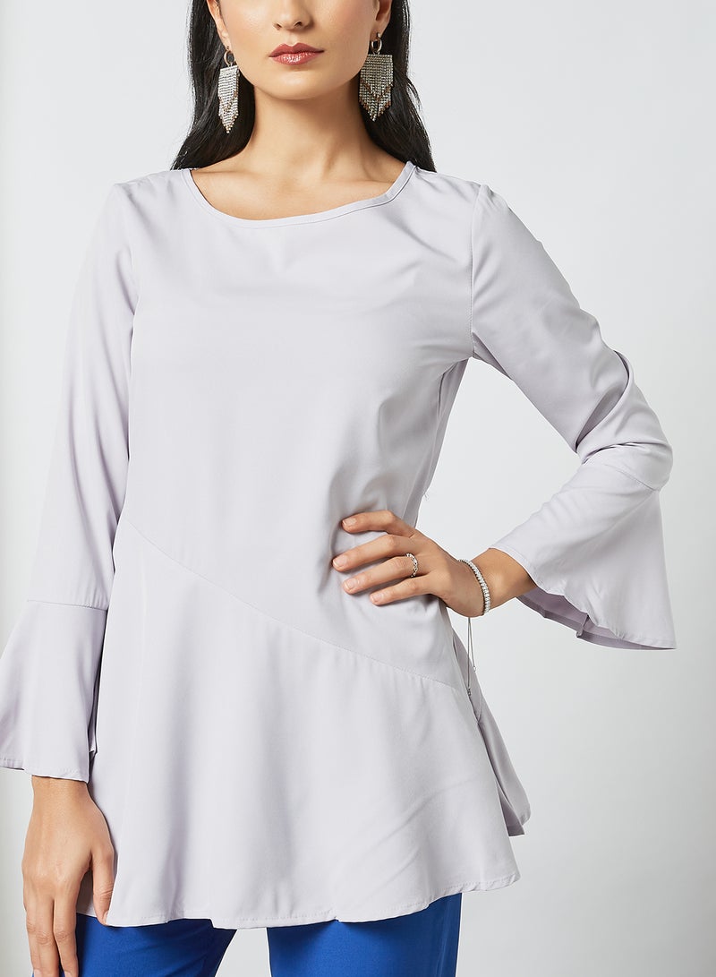RAHA - Round Neck Bell Sleeves  Modest Tunic Grey - Image 1